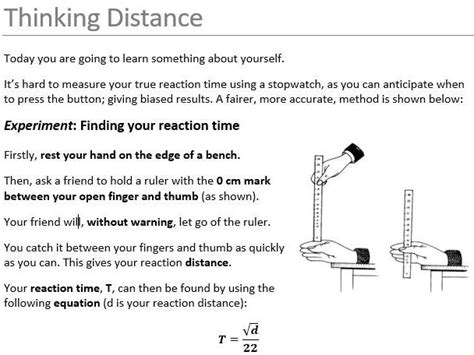 Easy Practical Reaction Times Using 1m Rule Teaching Resources