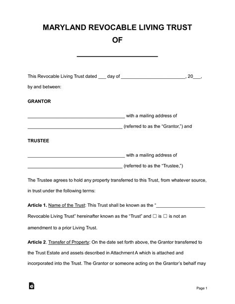 Free Maryland Revocable Living Trust Form Pdf Word Db Excel Com