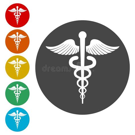 Pharmacy Caduceus Color Icon Set Isolated On White Background Stock