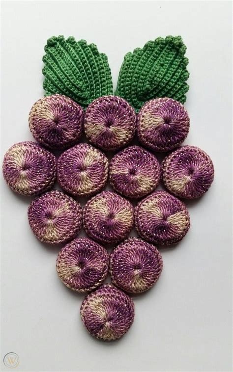 3 Vintage Crochet Bottle Cap Grape Cluster Trivets Hot Pads 1860284065