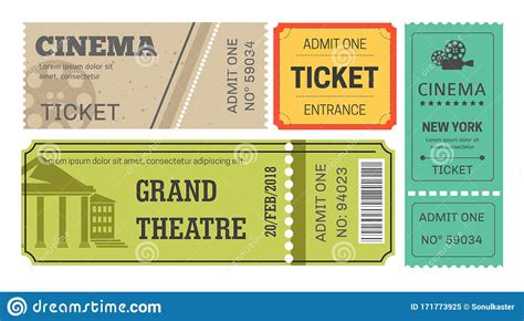 Theater And Cinema Tickets Admission Or Pass Play And Movie Stock
