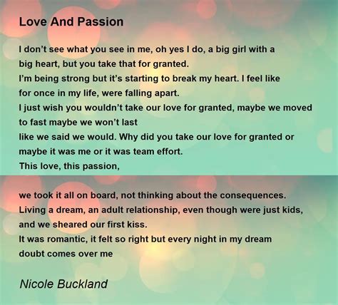 Love And Passion Poem By Nicole Buckland Poem Hunter