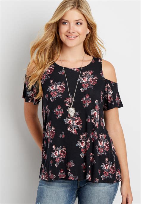 The 24 7 Cold Shoulder Tee In Floral Print Cold Shoulder Tee Clothes