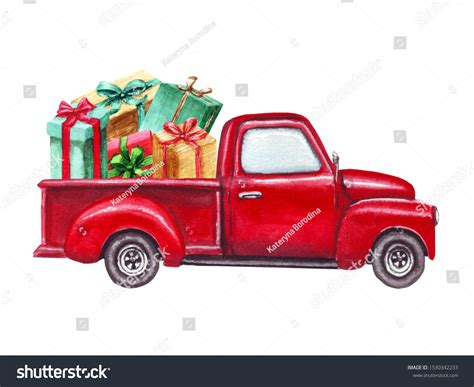Watercolor Red Christmas Truck T Boxes Stock Illustration 1530342233