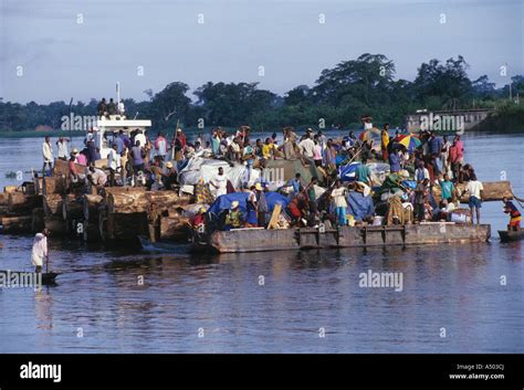 Log Barge Congo River Stock Photo Alamy