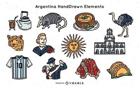 Pack De Elementos Argentina Dibujados A Mano Descargar Vector