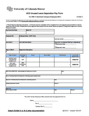 Fillable Online Ucdenver UCD DDC Unused Leave Separation Pay Form