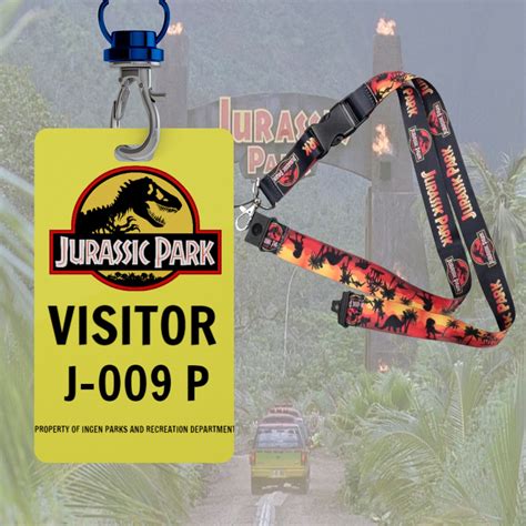 Jurassic Park Visitor Id Badge Set Jurassic Park Lanyard Etsy Uk