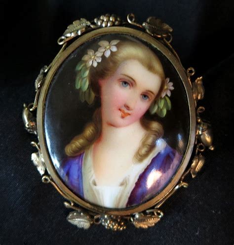 Antique Victorian Gold Filled Enameled Portrait Brooch Victorian Gold