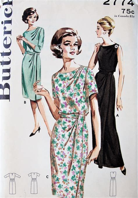 1960s Elegant Cocktail Dress Evening Gown Pattern Butterick 2774