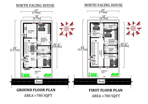 25x45 Amazing 2bhk North Facing Ground And First Floor House Plan As