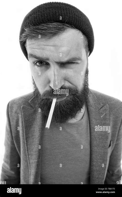 Brutal Habits And Lifestyle Of Tramp Hipster Brutal Bearded Tobacco