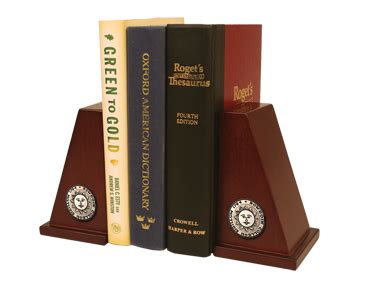 Our hardwood bookend set features medallions of your ...