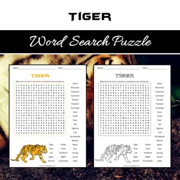 Tiger Word Search Puzzle No Prep Activity Printable PDF By Puzzles Bazaar