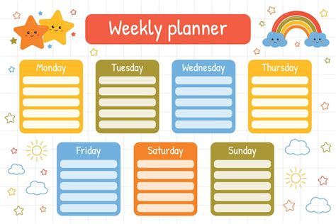 Weekly Planner For Kids School Timetable Printable Template Kids