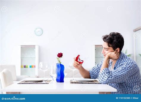 The Man Alone Preparing For Romantic Date With His Sweetheart Stock