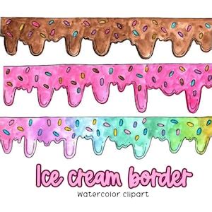 Watercolor Ice Cream Border Clipart Ice Cream Dripping Border Etsy Uk