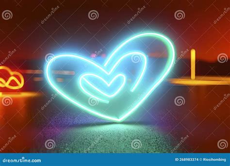 The Heart Shapes On Abstract Light Neon Glitter Background In Love Concept For Valentines Day