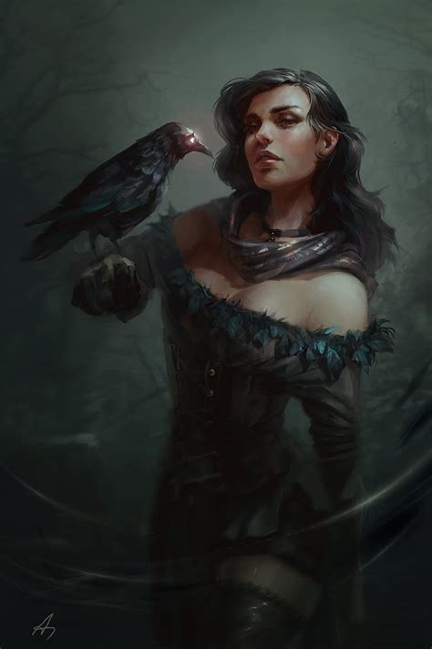 Fan Art The Witcher Video Game Art Long Hair Artwork Crow Violet