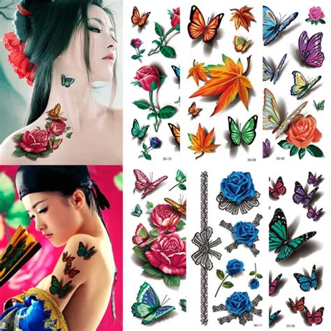 temporary tattoo stickers rose flower butterfly semi permanent tattoos arm body 3 53 picclick