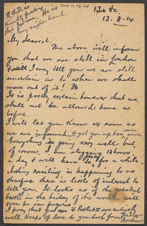 Letter From Regimental Sergeant Major Arthur Harrington 5th Battalion