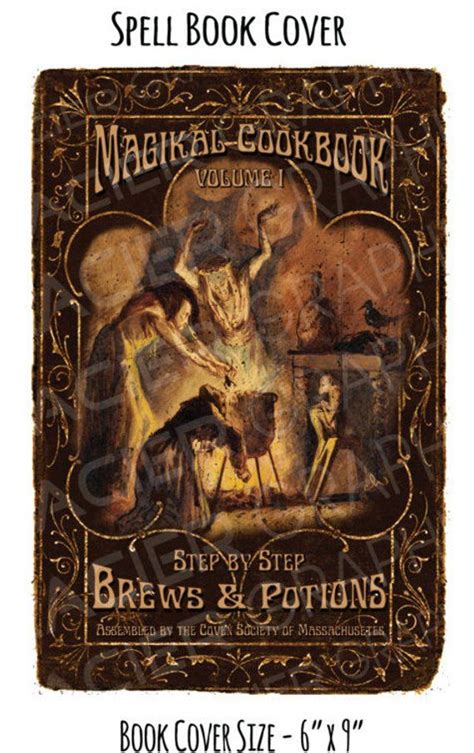 Vintage Spell Bookcover Halloween Witch Cookbook Digital Etsy