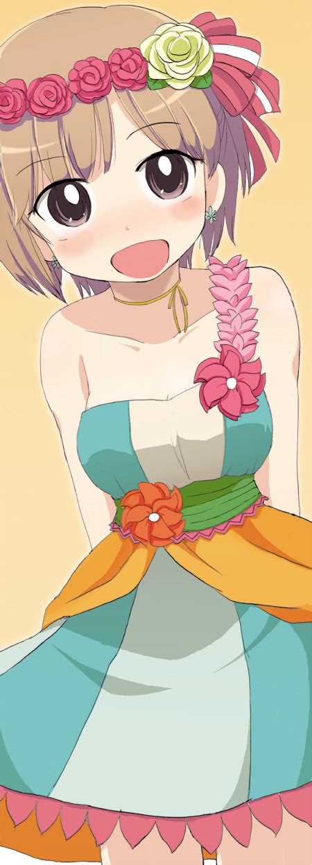 Safebooru D Aiba Yumi Bare Shoulders Brown Eyes Brown Hair Dress Earrings Flower Highres