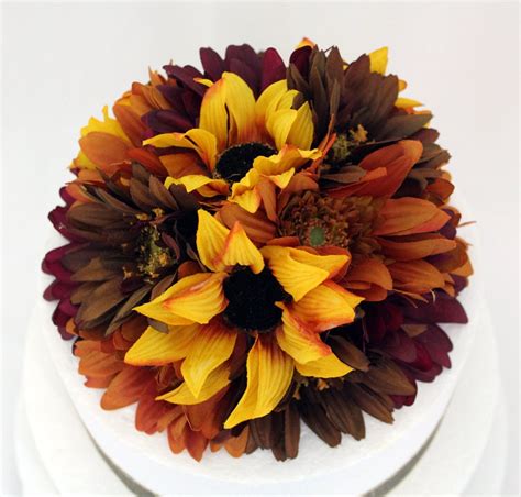 Wedding Cake Topper Fall Brown Orange Gerbera Daisy Silk