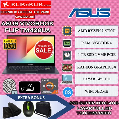 Jual Laptop Gaming Asus Vivobook Flip Tm420ua Ryzen 7 5700u 16gb 1tb Ssd Fhd Touch Win10home