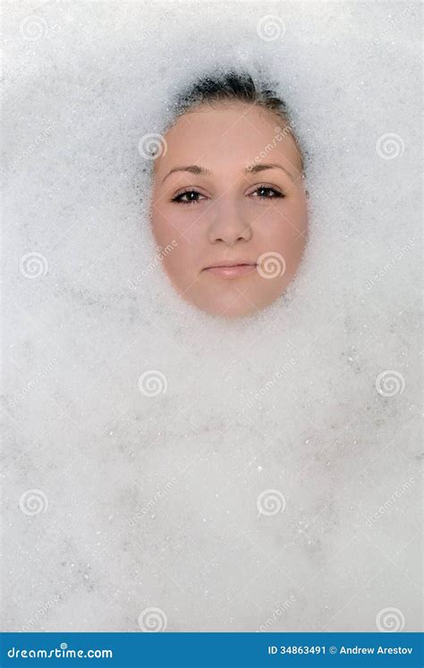 A Girl Takes A Bath In The Foam Stock Image Image Of People