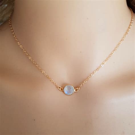 18K Gold Fill Moonstone Choker Necklace Genuine White Gemstone Stacking