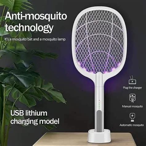 Led Lights Mosquito Killer Bug Zapper Racket With Stand Usb Charging At