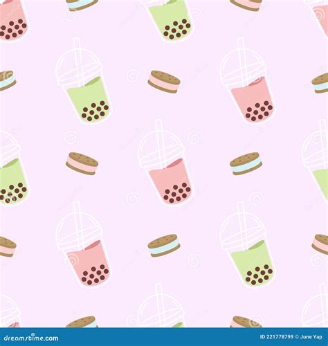 boba tea seamless pattern vector bubble milk tea scarf isolated tile background repeat wallpaper