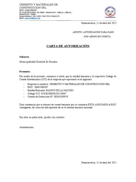 Carta Autorizacion Rosario 2 Pdf Bancario Servicios Financieros