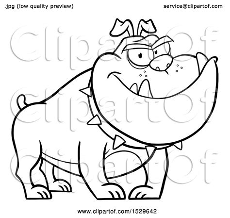 Clipart Of A Black And White Tough Bulldog Wearing A Spiked Collar