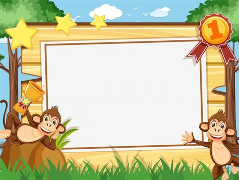 Premium Vector Banner Template With Two Happy Monkeys In The Park