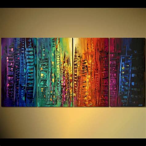 Cityscape Painting Large Colorful Skyscrapers City Horizontal 5493