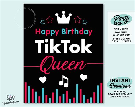 Tiktok Queen Sign Printable Tiktok Birthday Party Sign Tik Etsy