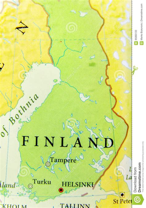 Geographic Map Of European Country Finland With Important Cities Stock