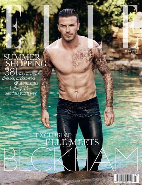 David Beckham Turns Up The Wet Shirtless Sex Appeal As Elle Uk S First Male Cover Model Photos