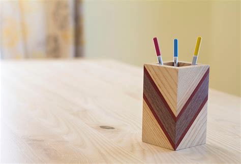 Unique Pencil Holder Desk Accessory In Padauk Walnut And Ash Etsy