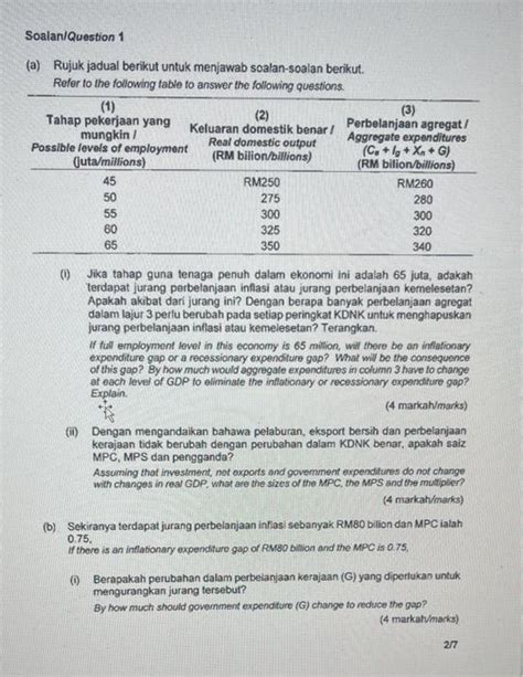 Solved Soalan Question A Rujuk Jadual Berikut Untuk Chegg Com