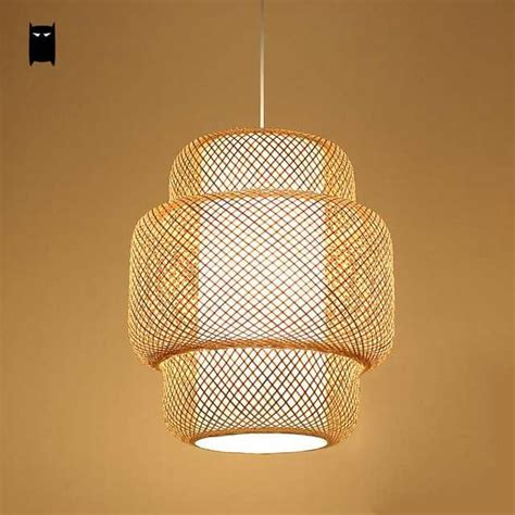 Bamboo Wicker Ratan Lantern Shade Pendant Light Fixture Asian Japanese