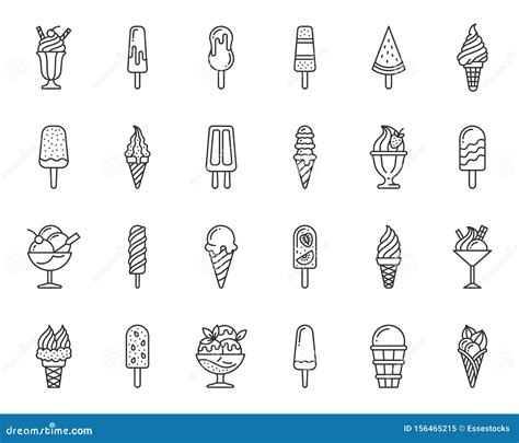 Ice Cream Cone Simple Black Line Icons Vector Set Stock Vector Illustration Of Bowl Cherry