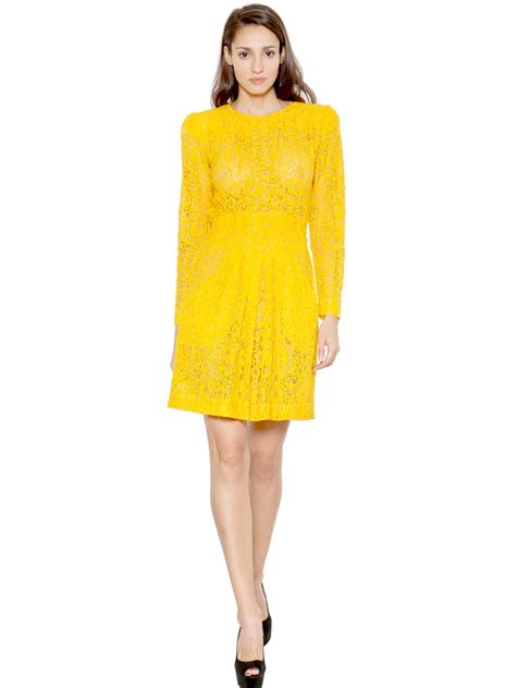 Lyst Ainea Flower Lace Long Sleeve Dress In Yellow