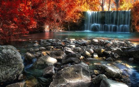 Nature Landscape Fall River Pond Trees Italy Waterfall Stones