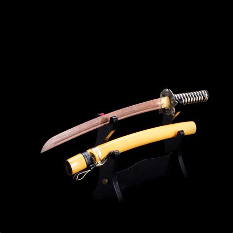 Handmade Wooden Bokken Practice Wakizashi Sword With Yellow Scabbard