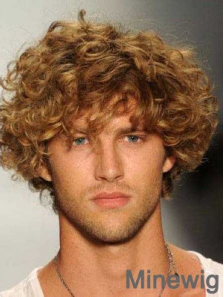 Blonde Inch Remy Human Hair Curly Layered Capless Mens Wigs