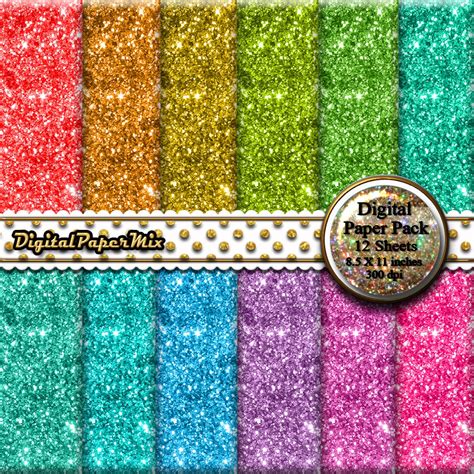 Bright Glitter Digital Paper Glitter Printable Paper Pack Etsy