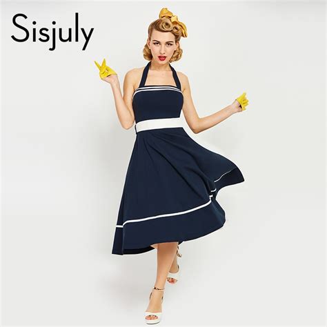 Sisjuly Women Vintage Dress 1950s Style Sexy Spaghetti Strap Sashes Lace Up Bow Retro Dresses